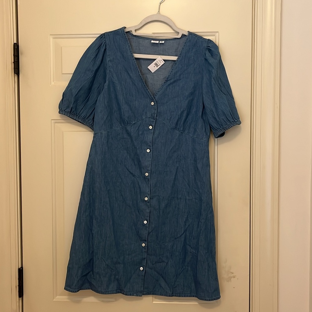 GAP Denim Puff Sleeve Button-Front Mini Dress/NWT/MEDIUM - Picture 9 of 14